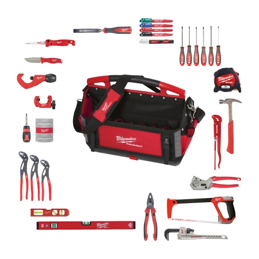Set 38 scule de mână instalatori Milwaukee în geantă PACKOUT™ tote 50 cm