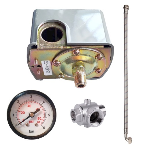 Set accesorii hidrofor Progarden presostat mecanic 1/4", manometru 0-12bar, racord 5 cai, racord flexibil
