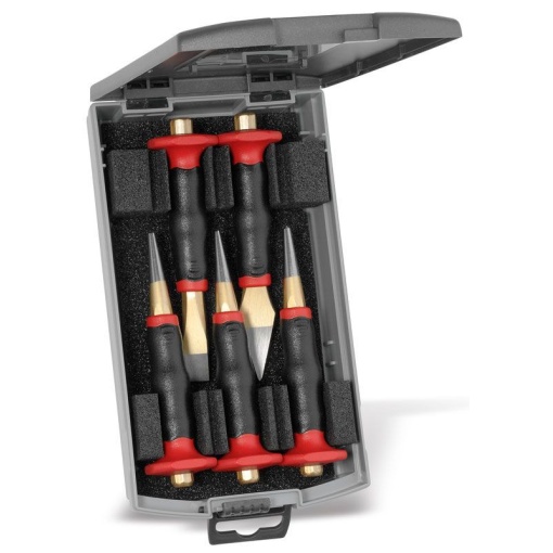 Set cu scule de lovire Rennsteig, dalți, punctatoare, cu apărătoare pentru mână, 5 piese