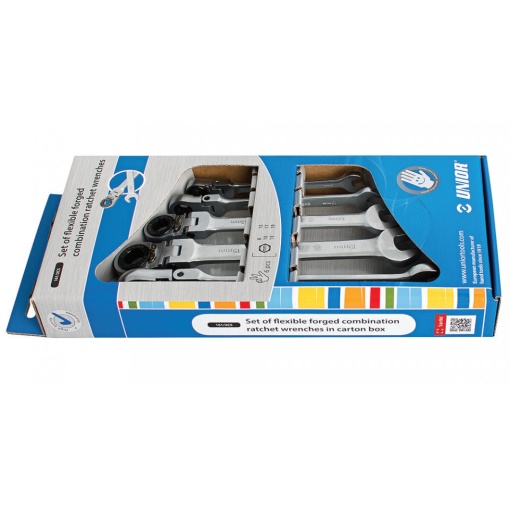 Set de 6 chei articulate combinate Unior din otel forjat cu clichet, in cutie de carton 8 - 19 mm