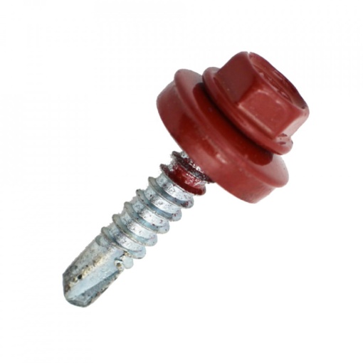 Suruburi Autoforante cu cap hexagonal, DIN 7504K, filet lemn, RAL 3011+saiba EPDM, 4.8x20mm, 250 bucati