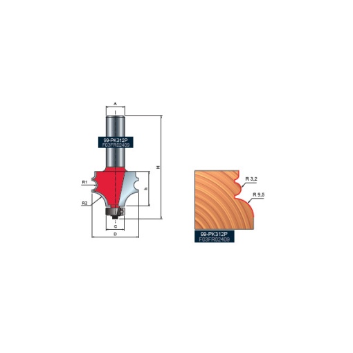 99- Freza cu coada, pentru ornamente, placata CMS Z=2, cu coada, DIM 31.8 - 99-PK312P