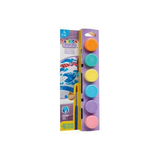 Acuarele tempera Carioca Pastel 6 culori x 25 ml + pensulă pe blister