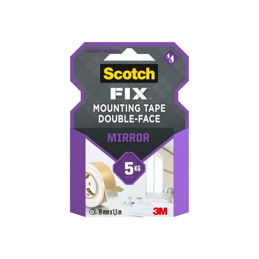 Bandă dublu adezivă montare oglinzi, 19 mm x 1,5 m, 3M Scotch-Fix™
