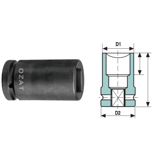 Cap cheie tubulara de impact OZAT 3/4" 4 laturi, scurt 18mm L45mm
