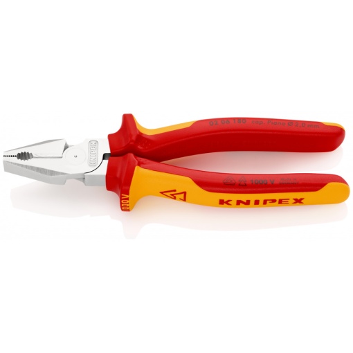KNIPEX 02 06 180 Patenti Combi cu parghie mare izolate, cu manere multicomponent, testate VDE cromat 180 mm