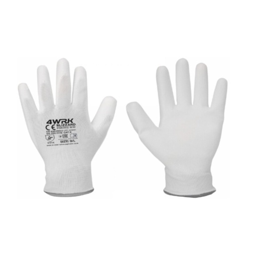 Manusi 4WRK Blizzard albe din poliester acoperite cu un strat de poliuretan alb, 10(XL)
