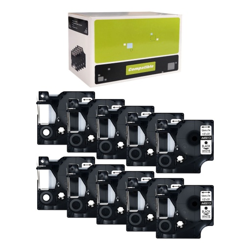 Set 10 Etichete compatibile 12mm x 7m negru alb Dymo S0720530 45013, pentru gama Dymo Labelamanger si Aimo D1600