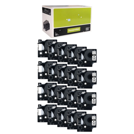 Set 20 Etichete compatibile 12mm x 7m negru alb Dymo S0720530 45013, pentru gama Dymo Labelamanger si Aimo D1600