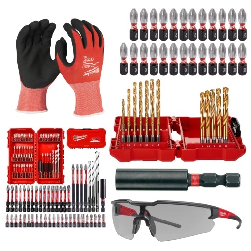 Set 95 piese accesorii insurubare si gaurire lemn, otel, plastic + manusi si ochelari de lucru