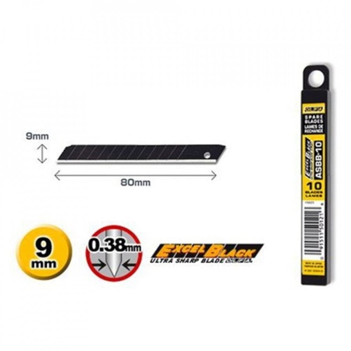 Set ASBB-10 - lame japoneze negre de 9 mm, 10 bucati, Olfa