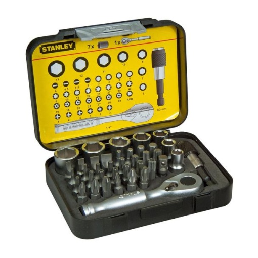 Stanley 1-13-906 Set mixt insurubare ( 30 biti 25 mm+ 7 chei tubulare+adaptor + clichet) 1/4”