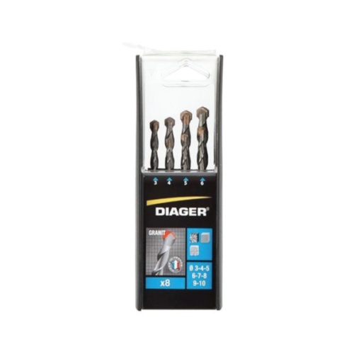 Trusa 8 piese burghie Diager cu coada cilindrica pentru granit 3-10mm