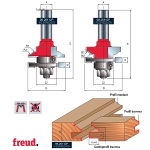 99- Freza profil contraprofil sinusoidal, placata CMS Z=2, cu coada si rulment copier inferior, DIM 42.9 - 99-26112P