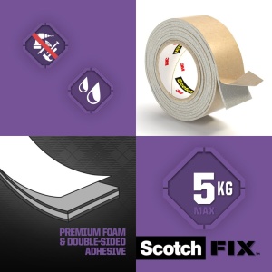 Bandă dublu adezivă montare oglinzi, 19 mm x 1,5 m, 3M Scotch-Fix™ - Img 5