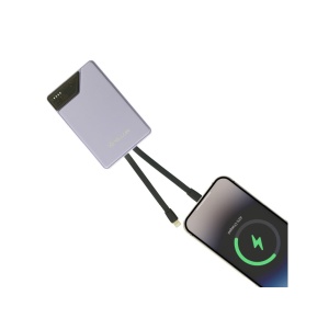 Baterie externă Tellur 10000mAh, USB-C + Lightning cabluri incorporate, QC3.0, PD, mov - Img 4