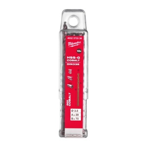 Burghie RED COBALT pentru metal - DIN 338 Milwaukee Ø 3.5x39x70 mm - set 10 buc - Img 2