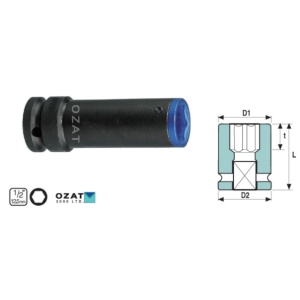 Cap cheie tubulara impact cu profil protectie de aluminiu OZAT 1/2" 6 laturi, lunga 21mm L85mm