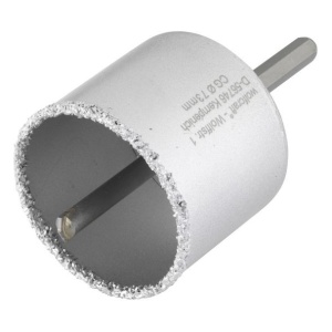 Carota diamantata cu acoperire tungsten Wolfcraft 3897000, diametru D 73 mm, adancime de taiere 55 mm, cu ax hexagonal si burghiu de centrare HM, D 8 mm