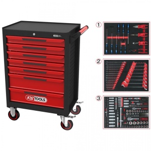 Carucior de atelier KS TOOLS ECOline cu 7 sertare si 215 unelte premium - Img 2