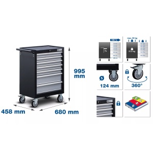 Carucior pentru scule, 7 sertare, cu 246 scule - Img 6
