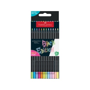 Creioane colorate triunghiulare black edition pastel + neon Faber-Castell 12 culori/set