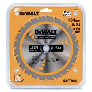 Disc Dewalt DT1951 pentru fierastrau circular, D 184x20x1.8 mm, 24 dinti, pentru taiere universala, seria Dewalt Construction - Img 2