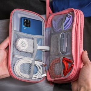 Geantă Tellur pentru organizare cabluri și accesorii, 21 x 12,5 x 6 cm, poliester, roz - Img 7
