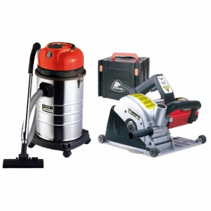 Kit 2 scule Stayer - masina de canelat 1800 W, disc 180 mm + aspirator 1200 W, capacitate 30 litri