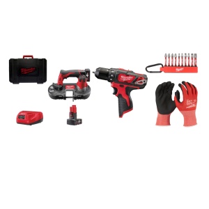 Kit Fierastrau de banda, M12 BS-402C, 12V + Masina de gaurit 12V, 2 baterii, incarcator, geanta, accesorii