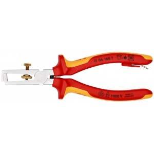 KNIPEX 11 06 160 T Clește dezizolator Cu arc de deschidere, universal izolat cu manșoane-multicomponent, verificat de VDE, cu cârlig de fixare integrat, izolat, pentru montarea unei siguranțe împotriva căderii cromat 160 mm - Img 3