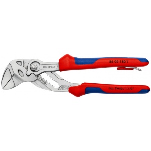 KNIPEX 86 05 180 T Cheie de strângere Cleștele-cheie, clește și cheie într-o singură unealtă cu manşoane multicomponent, cu cârlig de fixare integrat pentru montarea unei siguranţe împotriva căderii cromat 180 mm - Img 3