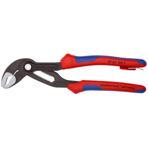 KNIPEX 87 02 180 T Cobra® Clește high tech pentru pompe de apă cu manşoane multicomponent, cu cârlig de fixare integrat pentru montarea unei siguranţe împotriva căderii bonderizat în culoarea gri 180 mm - Img 3