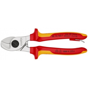 KNIPEX 95 16 165 T Foarfece de tăiat cabluri izolat cu manșoane-multicomponent, verificat de VDE, cu cârlig de fixare integrat, izolat, pentru montarea unei siguranțe împotriva căderii cromat 165 mm - Img 3