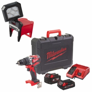 Masina de gaurit si insurubat 60 Nm, 2 acumulatori (2Ah, 4Ah), incarcator, valiza, lanterna 1500 lumeni Milwaukee
