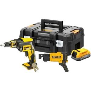 Masina de insurubat pentru gips-carton Dewalt DCF620E1K, cu 1 acumulator POWERSTACK 18V / 1.7 Ah, magazie suruburi si valiza de transport - Img 1