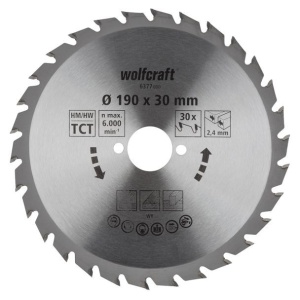 Panza pentru fierastrau circular Wolfcraft 6377000, diametru 190 mm, diametru interior disc 30 mm, latime taiere 2.4 mm, 30 dinti, seria verde.