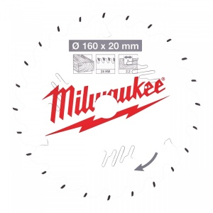 Pânze pentru fierăstraie circulare de mână Milwaukee (Nr. dinți: 24, Diametru interior disc (mm): 20, Diametrul exterior al pânzei (mm): 160, Lățime tăiere (mm): 2.2)
