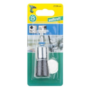 Perie de sarma tip pensula cu fir ondulat Wolfcraft 2126000, D 25 mm, tija hexagonal 1/4" - Img 3