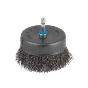 Perie din otel cu fir ondulat Wolfcraft 2109000, tip oala, D 80 mm, tija hexagonala 1/4"