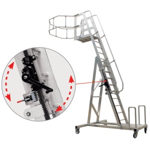 Scara pentru cisterne, STABILO, cos patrat, roti plastic, aluminiu striat - Img 4