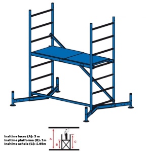 Schela Climtec 0,6 x 1.5m, aluminiu, inaltime lucru 3m, modul 0 (baza) - Img 3