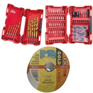 Set 135 piese Milwaukee 10 burghie metal 1-10 mm + set 75 piese insurubare + 50 discuri taiat metal inox