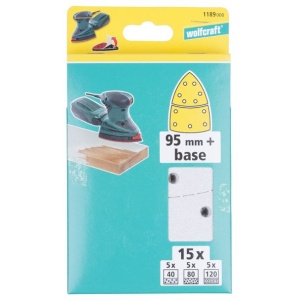 Set 15 foi abrazive Wolfcraft 1189000, Gr. 40, 80, 120, perforate, coala slefuire delta 95 mm + coala slefuire baza cu scai - Img 2