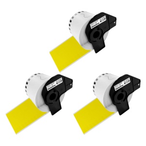 Set 3 Etichete modul continuu DK-44605 galbene repozitionabile 62mm x 30.48m suport plastic inclus compatibile Brother DK-44605 DK44605 - Img 1