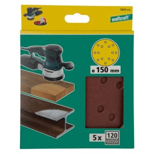 Set 5 foi abrazive Wolfcraft 1843000, prindere velcro, pentru lemn si metal, D 150 mm, P120 - Img 2