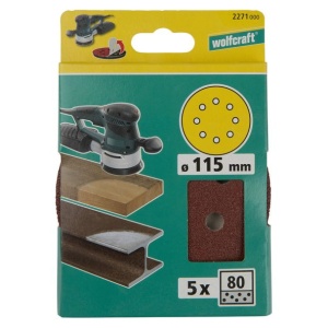 Set 5 foi abrazive Wolfcraft 2271000, prindere velcro, pentru lemn, D 115 mm, P80 - Img 2
