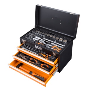 Set de scule complet cu unitati de depozitare a sculelor, pentru utilizare in atelier sau garaj, 4 tavi, 86 bucati - Img 1