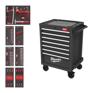 TOOLGUARD™ Dulap gri de scule mobil, echipat cu 7 sertare, metalic, 69 cm dotat cu 131 buc scule universale