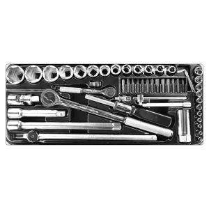 Trusa chei tubulare cu clicket Engineer TWS-05, metric, cutie metalica, chei tubulare 4, 32, chei hexagonale, biti si accesorii, 52 piese, fabricata in Japonia - Img 2